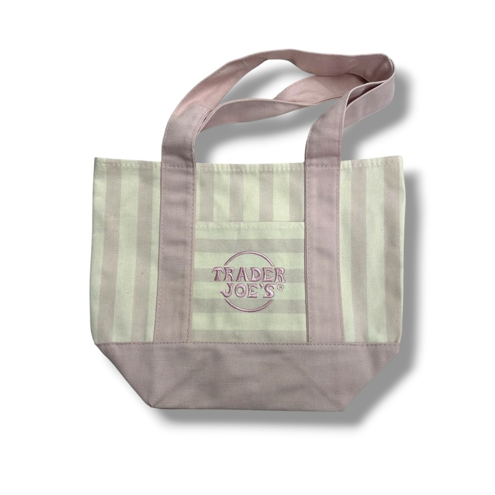Trader Joes Striped Mini Canvas Tote Bag Set of 4 Pink Blue Green Tan NWT - Picture 2 of 7